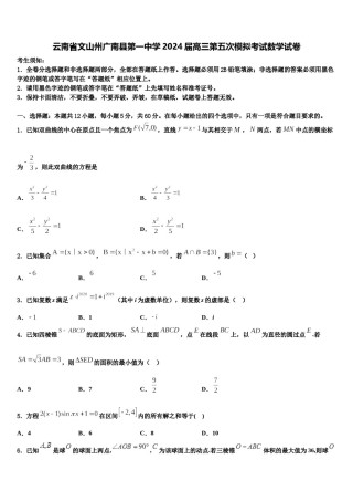 云南省文山州广南县第一中学2024届高三第五次模拟考试数学试卷含解析.doc