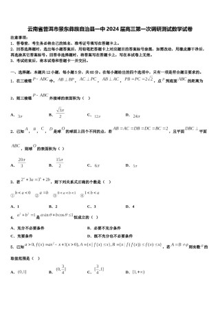 云南省普洱市景东彝族自治县一中2024届高三第一次调研测试数学试卷含解析.doc