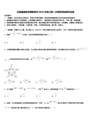 云南省曲靖市麒麟高中2024年高三第一次调研测试数学试卷含解析.doc