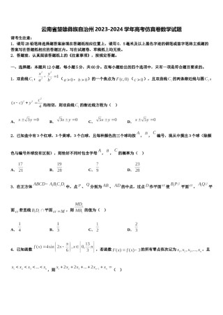 云南省楚雄彝族自治州2023-2024学年高考仿真卷数学试题含解析.doc