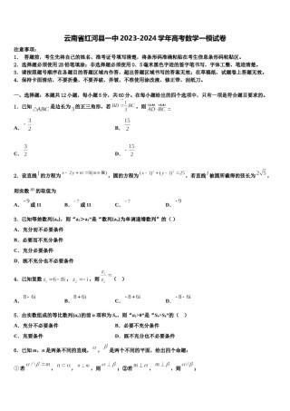 云南省红河县一中2023-2024学年高考数学一模试卷含解析.doc