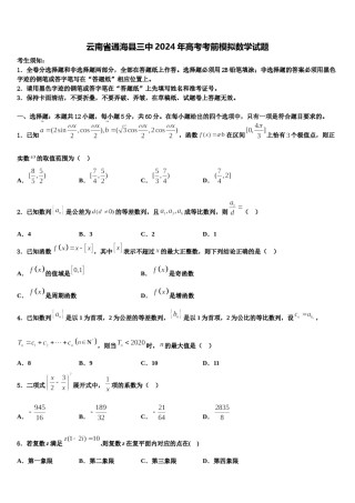 云南省通海县三中2024年高考考前模拟数学试题含解析.doc