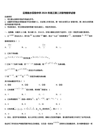 云南衡水实验中学2024年高三第二次联考数学试卷含解析.doc