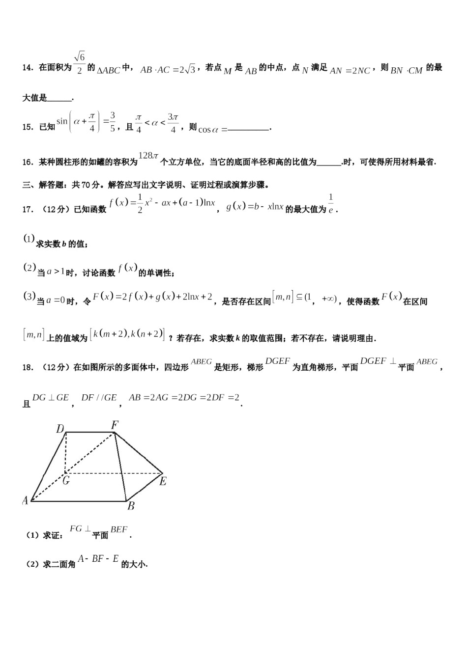 北京九中2024届高三下学期第五次调研考试数学试题含解析.doc_第3页