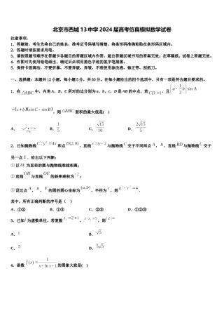 北京市西城13中学2024届高考仿真模拟数学试卷含解析.doc
