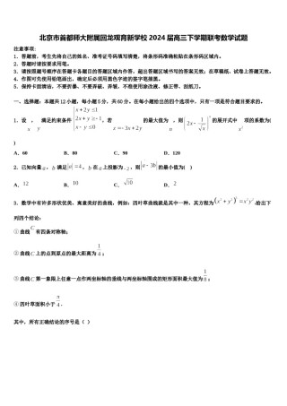北京市首都师大附属回龙观育新学校2024届高三下学期联考数学试题含解析.doc