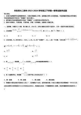 华东师大二附中2023-2024学年高三下学期一模考试数学试题含解析.doc