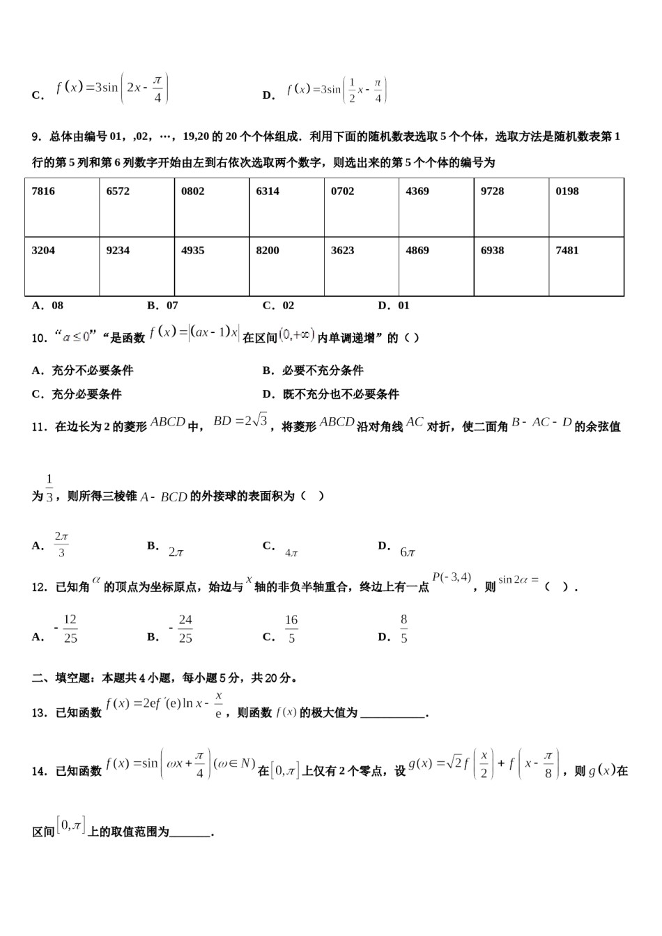 吉林省吉林市蛟河市蛟河一中2024届高三第二次诊断性检测数学试卷含解析.doc_第3页