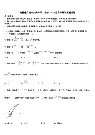 吉林省白城市大安市第二中学2024届高考数学五模试卷含解析.doc