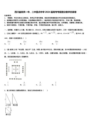 四川省自贡一中、二中重点中学2024届高考考前提分数学仿真卷含解析.doc