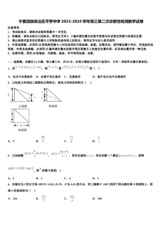 宁夏回族自治区平罗中学2023-2024学年高三第二次诊断性检测数学试卷含解析.doc