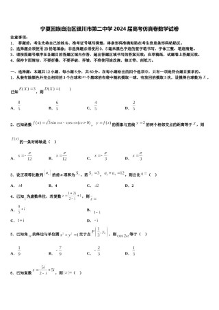 宁夏回族自治区银川市第二中学2024届高考仿真卷数学试卷含解析.doc
