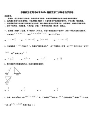 宁夏自治区育才中学2024届高三第二次联考数学试卷含解析.doc