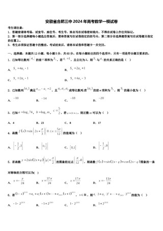 安徽省合肥三中2024年高考数学一模试卷含解析.doc