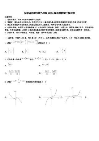 安徽省合肥市第九中学2024届高考数学三模试卷含解析.doc
