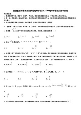 安徽省合肥市肥东县新城高升学校2024年高考考前模拟数学试题含解析.doc