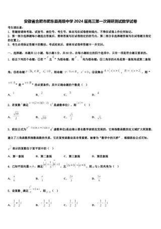 安徽省合肥市肥东县高级中学2024届高三第一次调研测试数学试卷含解析.doc