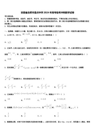 安徽省合肥市重点中学2024年高考临考冲刺数学试卷含解析.doc