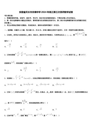 安徽省天长市关塘中学2024年高三第三次测评数学试卷含解析.doc