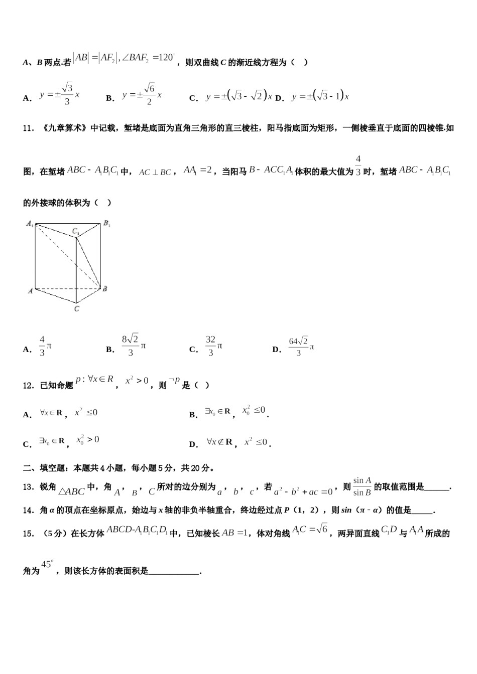 安徽省安庆市怀宁二中2024届高考仿真卷数学试题含解析.doc_第3页