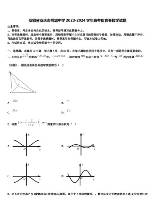 安徽省安庆市桐城中学2023-2024学年高考仿真卷数学试题含解析.doc