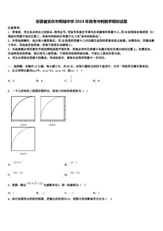 安徽省安庆市桐城中学2024年高考冲刺数学模拟试题含解析.doc