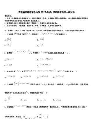 安徽省安庆市第九中学2023-2024学年高考数学一模试卷含解析.doc