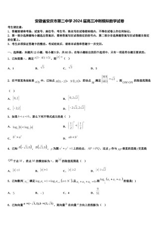 安徽省安庆市第二中学2024届高三冲刺模拟数学试卷含解析.doc