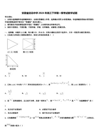 安徽省定远中学2024年高三下学期一模考试数学试题含解析.doc