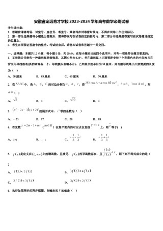 安徽省定远育才学校2023-2024学年高考数学必刷试卷含解析.doc