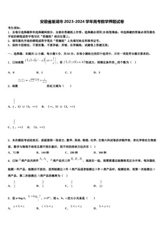安徽省巢湖市2023-2024学年高考数学押题试卷含解析.doc