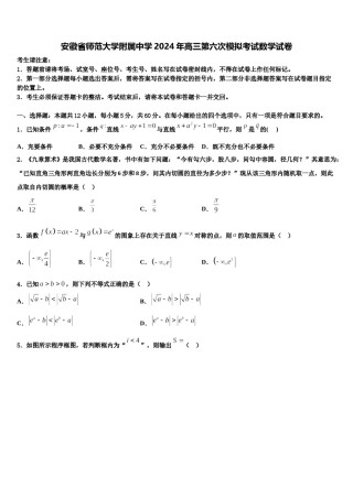 安徽省师范大学附属中学2024年高三第六次模拟考试数学试卷含解析.doc