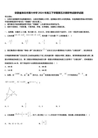 安徽省淮北市第六中学2024年高三下学期第五次调研考试数学试题含解析.doc