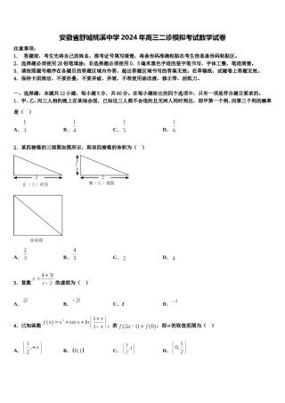 安徽省舒城桃溪中学2024年高三二诊模拟考试数学试卷含解析.doc