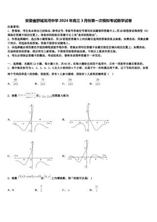 安徽省舒城龙河中学2024年高三3月份第一次模拟考试数学试卷含解析.doc