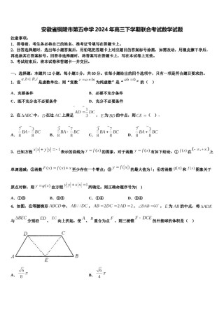 安徽省铜陵市第五中学2024年高三下学期联合考试数学试题含解析.doc