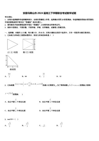 安徽马鞍山市2024届高三下学期联合考试数学试题含解析.doc