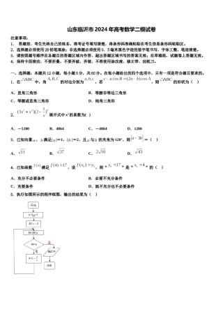 山东临沂市2024年高考数学二模试卷含解析.doc