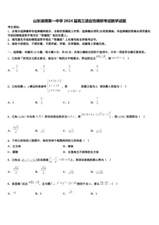 山东淄博第一中学2024届高三适应性调研考试数学试题含解析.doc