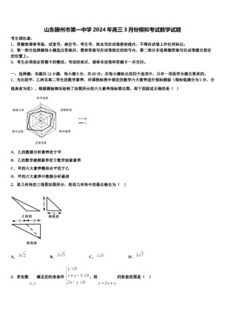 山东滕州市第一中学2024年高三3月份模拟考试数学试题含解析.doc