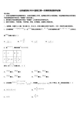 山东省各地2024届高三第一次调研测试数学试卷含解析.doc