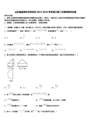 山东省威海市示范名校2023-2024学年高三第二次调研数学试卷含解析.doc