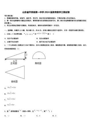 山东省平原县第一中学2024届高考数学三模试卷含解析.doc