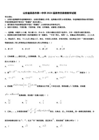 山东省昌邑市第一中学2024届高考仿真卷数学试题含解析.doc