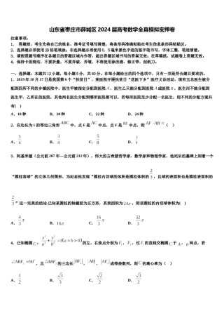 山东省枣庄市薛城区2024届高考数学全真模拟密押卷含解析.doc