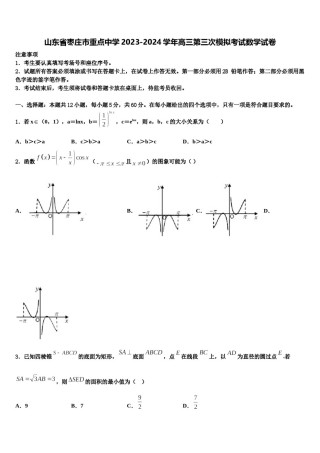 山东省枣庄市重点中学2023-2024学年高三第三次模拟考试数学试卷含解析.doc