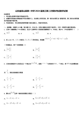 山东省梁山县第一中学2024届高三第二次模拟考试数学试卷含解析.doc