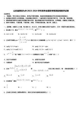 山东省泰安九中2023-2024学年高考全国统考预测密卷数学试卷含解析.doc