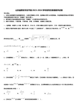 山东省泰安市东平县2023-2024学年高考仿真卷数学试卷含解析.doc