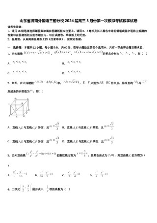 山东省济南外国语三箭分校2024届高三3月份第一次模拟考试数学试卷含解析.doc